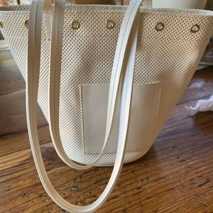 Clare V. Laser Cut Cream Leather Tote